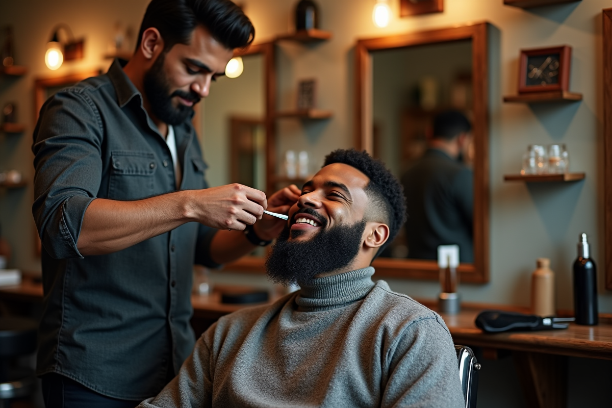 Barbier modelant la barbe d