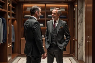 Homme en costume luxe dans une armoire &eacute;l&eacute;gante