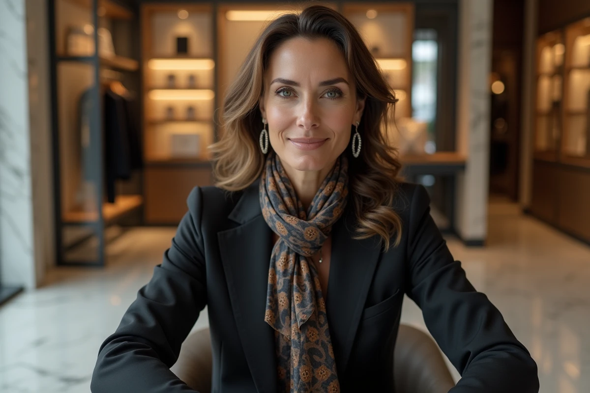 Femme élégante dans une boutique de luxe moderne