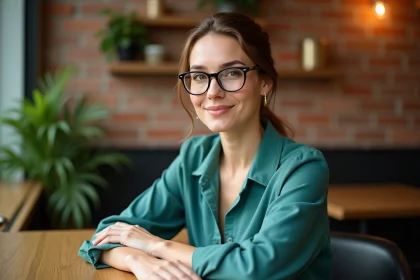 Femme détendue et confiante dans un café cosy
