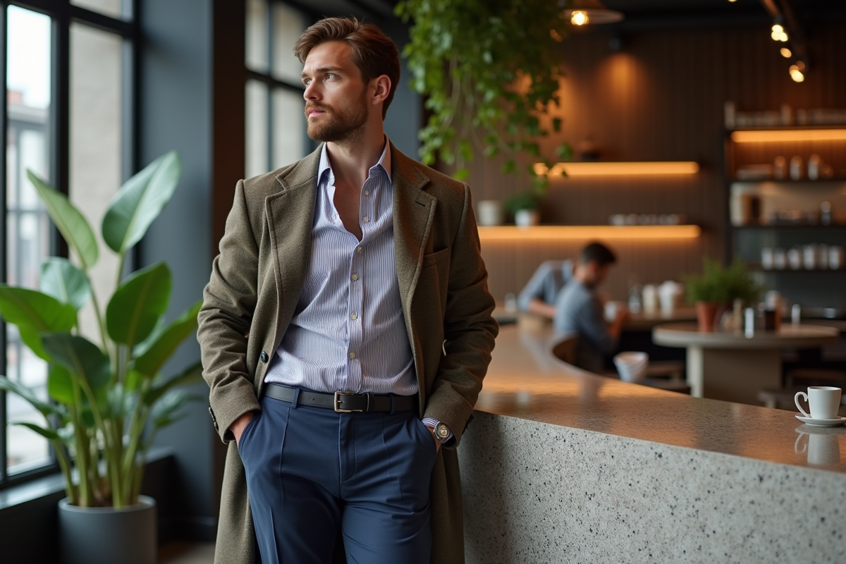 Homme élégant dans un café moderne intérieur