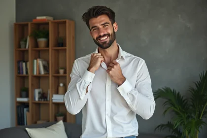 Homme bien coiff&eacute; en int&eacute;rieur avec ambiance moderne
