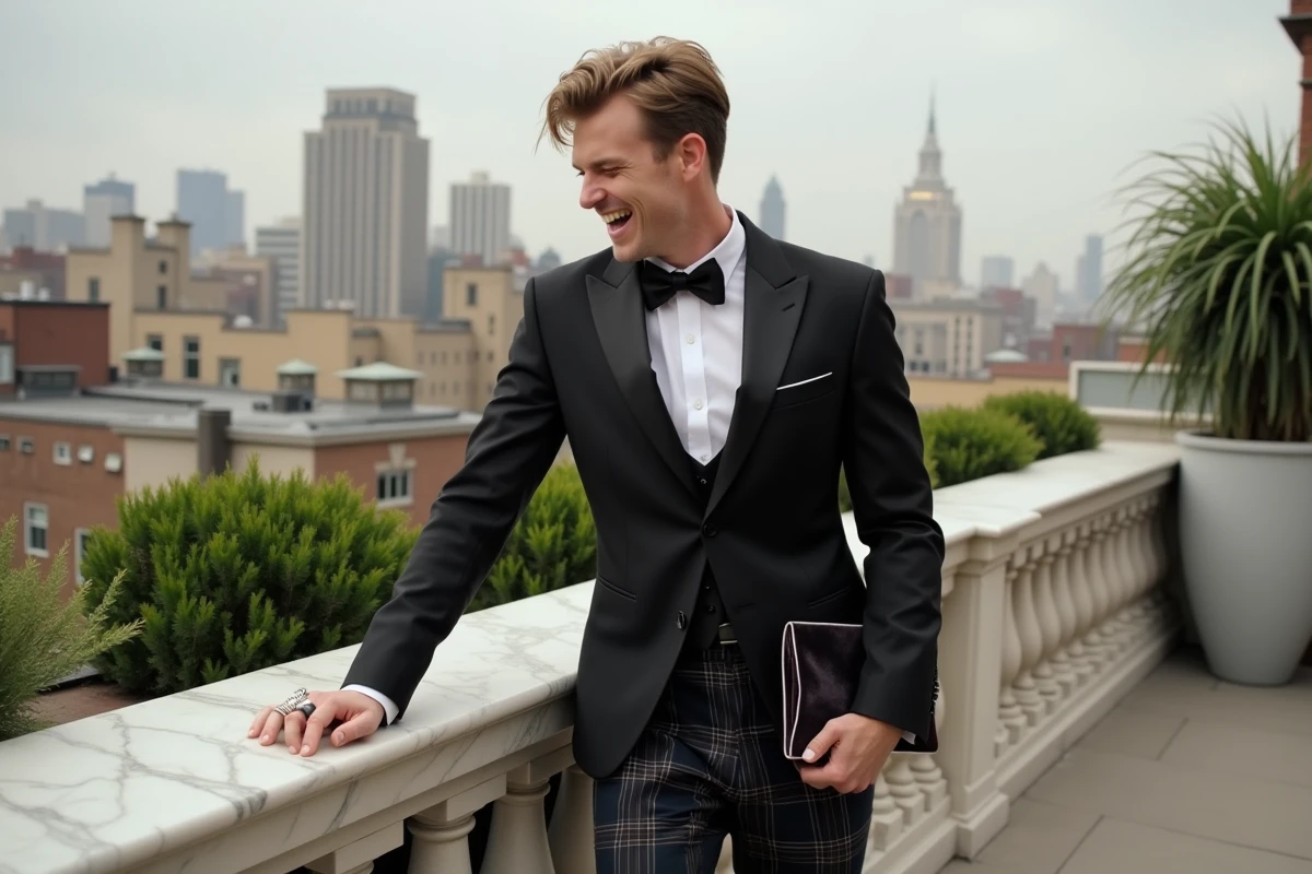 Jeune homme en tuxedo d&eacute;structur&eacute; lors d