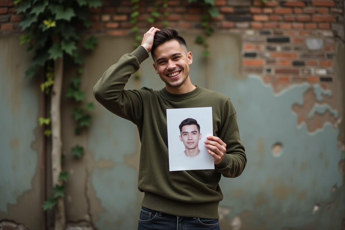 Jeune homme avec coupe courte dans une rue urbaine