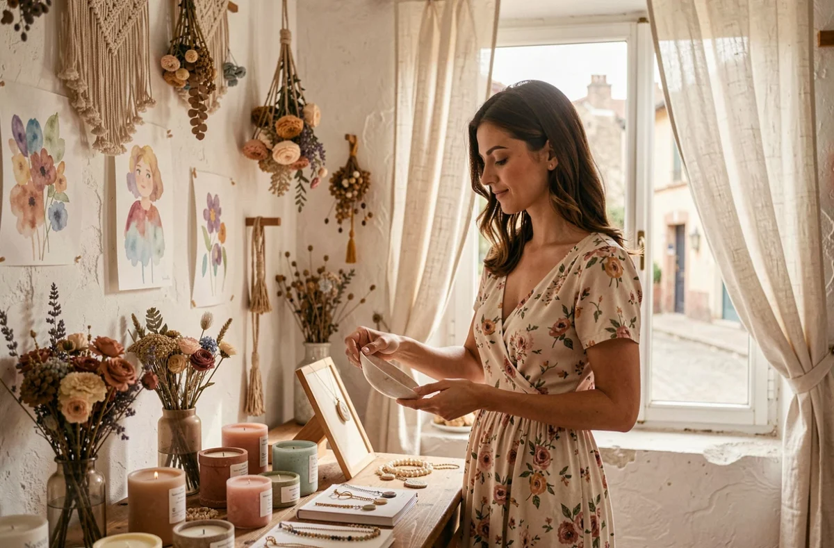 Boutique Les Sirènes dans le Bordelais avec des créations artisanales féminines, bijoux faits main et décoration naturelle