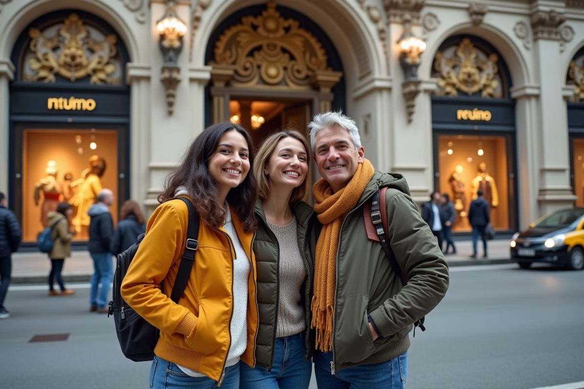 Groupe de touristes devant la façade emblématique du magasin